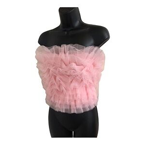 Pink chiffon mesh tulle strapless bustier style top size large brand new